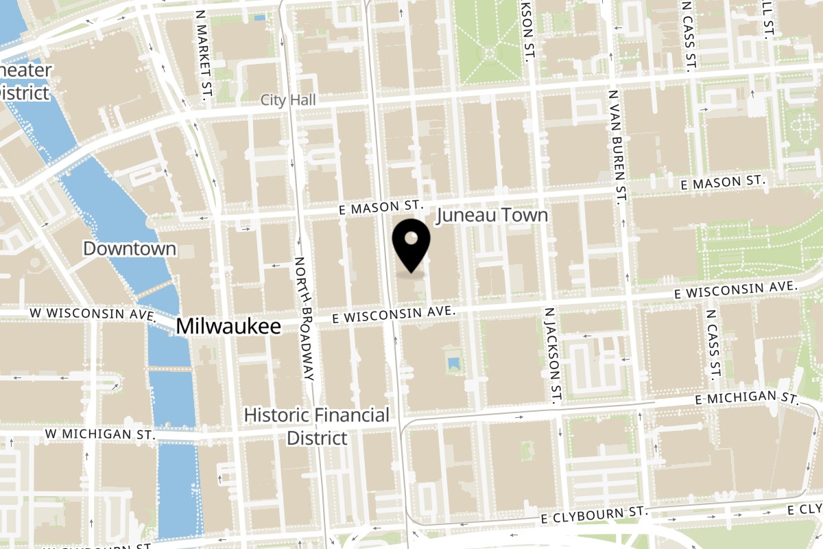 Map showing the location of Brunch. Brunch Milwaukee on 714 N Milwaukee St in Milwaukee